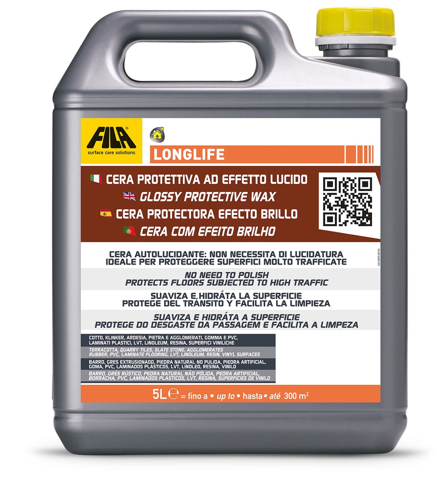 Fila Longlife Cera Protettiva Effetto Lucido 5 Litri Protegge Superfici Pavimenti Soggetti Alto Traffico Gomma PVC Vinilici Laminati Plastici Linoleum Resina Cotto Klinker Ardesia Pietra E Agglomerati Pietra Naturale Non Lucidata Granito
