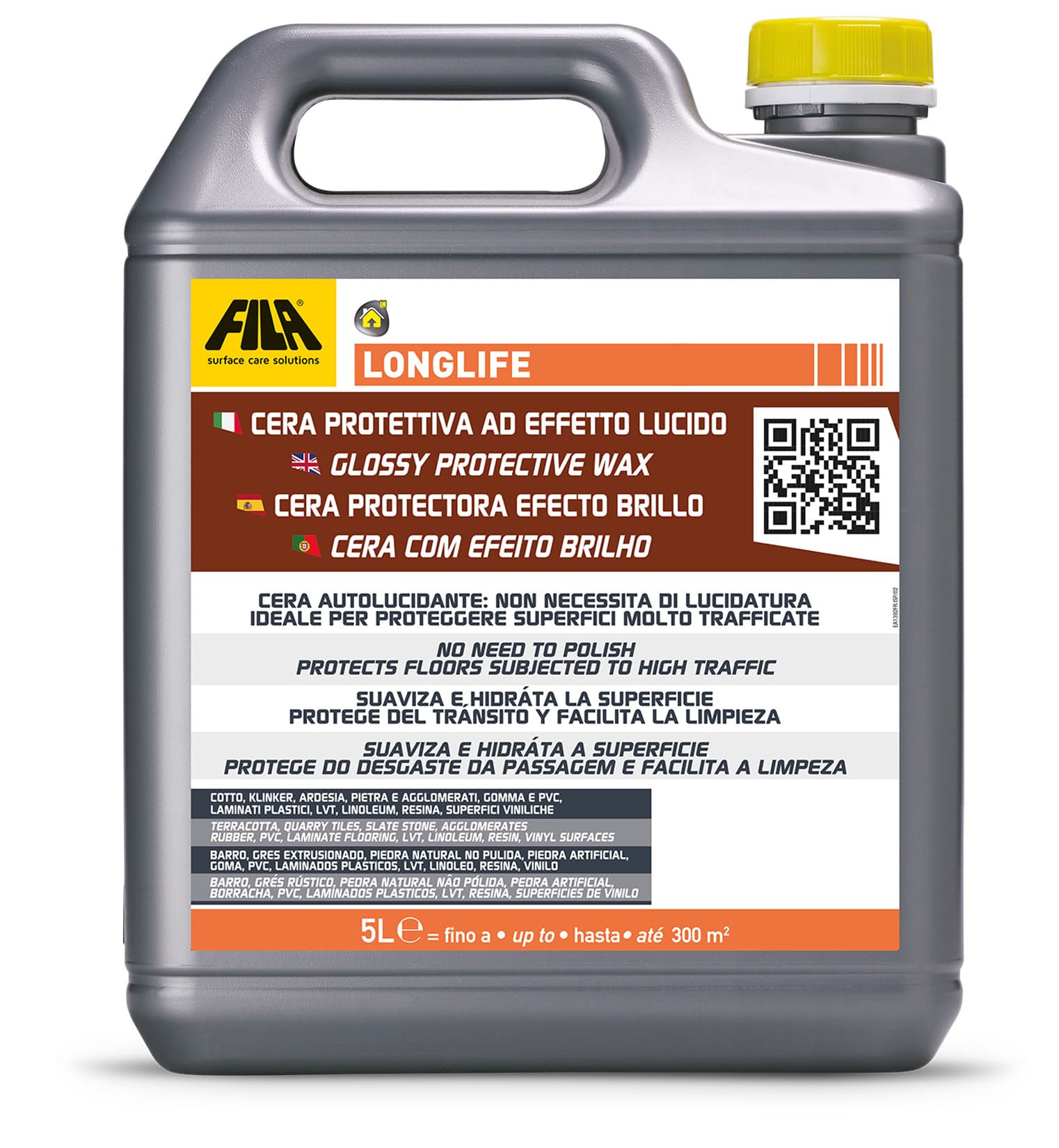 Fila Longlife Cera Protettiva Effetto Lucido 5 Litri Protegge Superfici Pavimenti Soggetti Alto Traffico Gomma PVC Vinilici Laminati Plastici Linoleum Resina Cotto Klinker Ardesia Pietra E Agglomerati Pietra Naturale Non Lucidata Granito