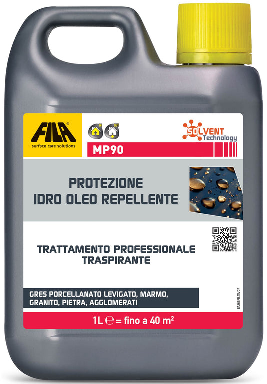 Fila MP90 Filamp90 Filamp MP 90 1 Litro Lt Protettivo Idro Oleo Repellente Anti Macchia Superfici Lucide Verticali Base Solvente Difesa Antigraffiti Protezione Gres Porcellanato Levigato Marmo Granito Agglomerati Pietra Craquelè Tavoli Top Bagni Cucine 