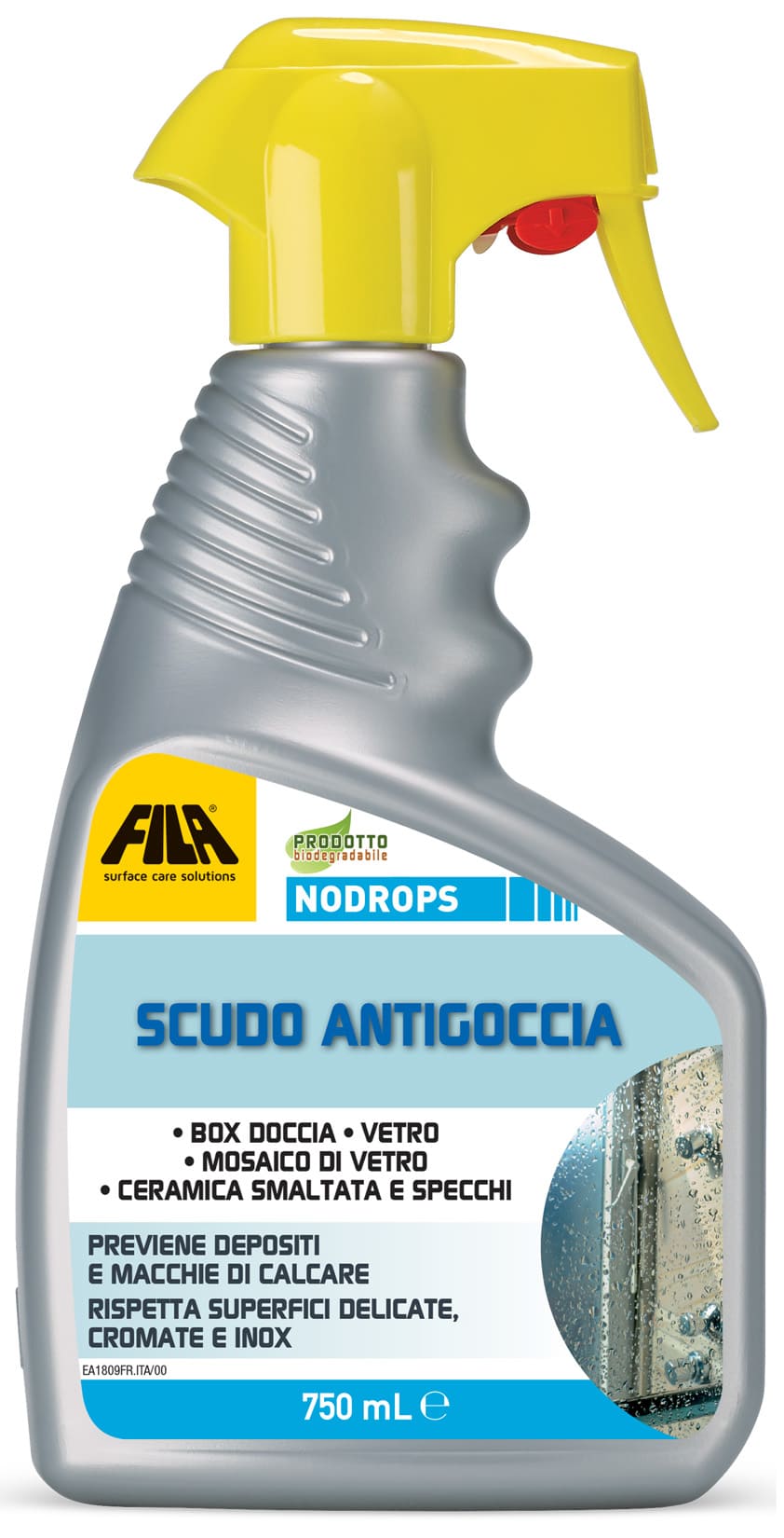 Fila Nodrops No Drops Filanodrops Detergente Protettivo Scudo Antigoccia Spray Flacone 750 ML 750ML Pulisce Protegge Superfici Vetro Rende Idrofilo Senza Traccia Calcare Ideale Box Doccia Mosaico Ceramica Smaltata Specchi Rubinetterie Acciaio Plexyglass