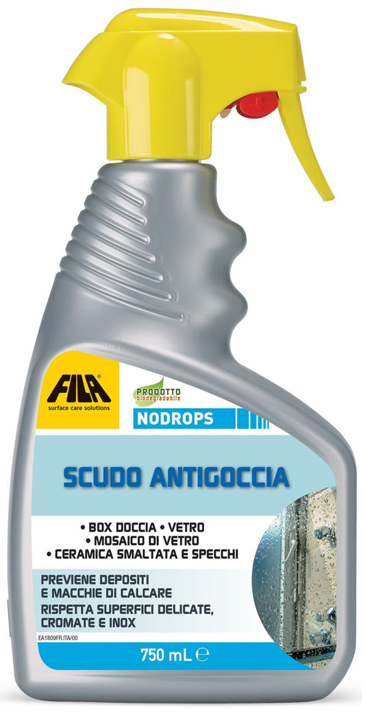Fila Nodrops No Drops Filanodrops Detergente Protettivo Scudo Antigoccia Spray Flacone 750 ML 750ML Pulisce Protegge Superfici Vetro Rende Idrofilo Senza Traccia Calcare Ideale Box Doccia Mosaico Ceramica Smaltata Specchi Rubinetterie Acciaio Plexyglass