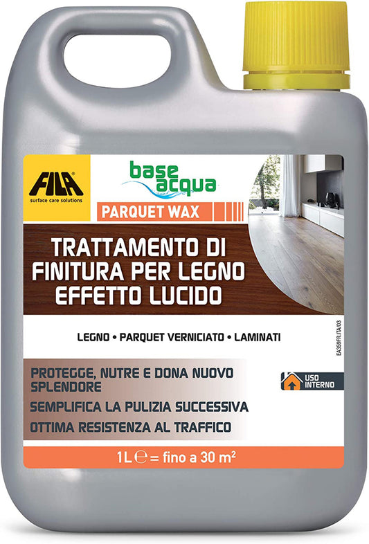 Fila Filaparquet Wax Cera Manutenzione Parquet 1LT Protegge Allunga Vita Pavimenti Verniciato Prefinito Laminati Plastici Superfici Viniliche Ripristina Protezione Originaria Genera Sottile Strato Protettivo
