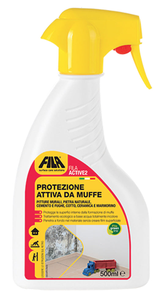 Fila Filaactive2 Protezione Attiva Muffe 500 ML Protettivo Base Acqua Sanifica Superficie Ideale per Pietre Naturali Ceramica Pitture Murali Marmorino Cemento Fughe Cotto