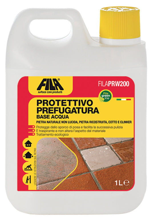 Fila Filaprw200 Protettivo Prefugatura Base Acqua 1 Litro Impermeabilizzante Efficace Contro Sporco Posa Ideale per Materiali Assorbenti come Cotto Klinker Pietre Naturali Ricostruite Agglomerati Non Lucidi