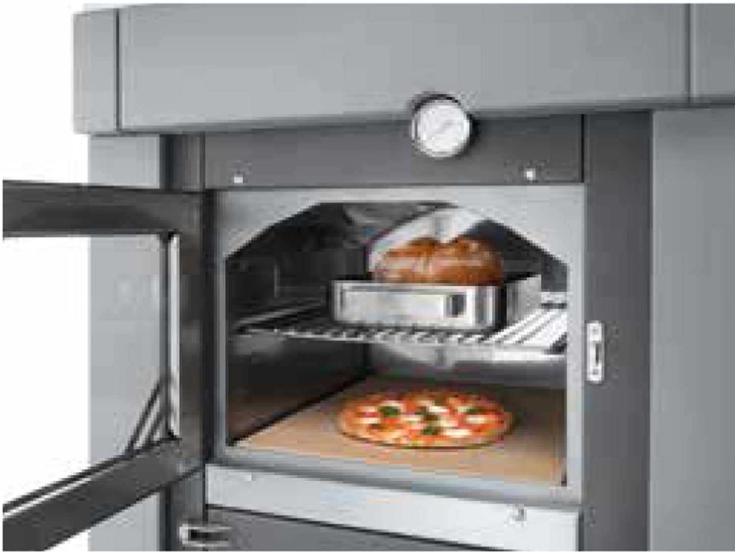 Palazzetti in Giardino Linosa Modulo Grill con Forno in Acciaio e Ampio Appoggio Focolare Elevato Spessore Barbecue Legna Piano Fuoco 116x70 Cassetto Cenere Basamento in Marmotech (graniglia di Marmo) Misura 292x101x232 cm 2000kg