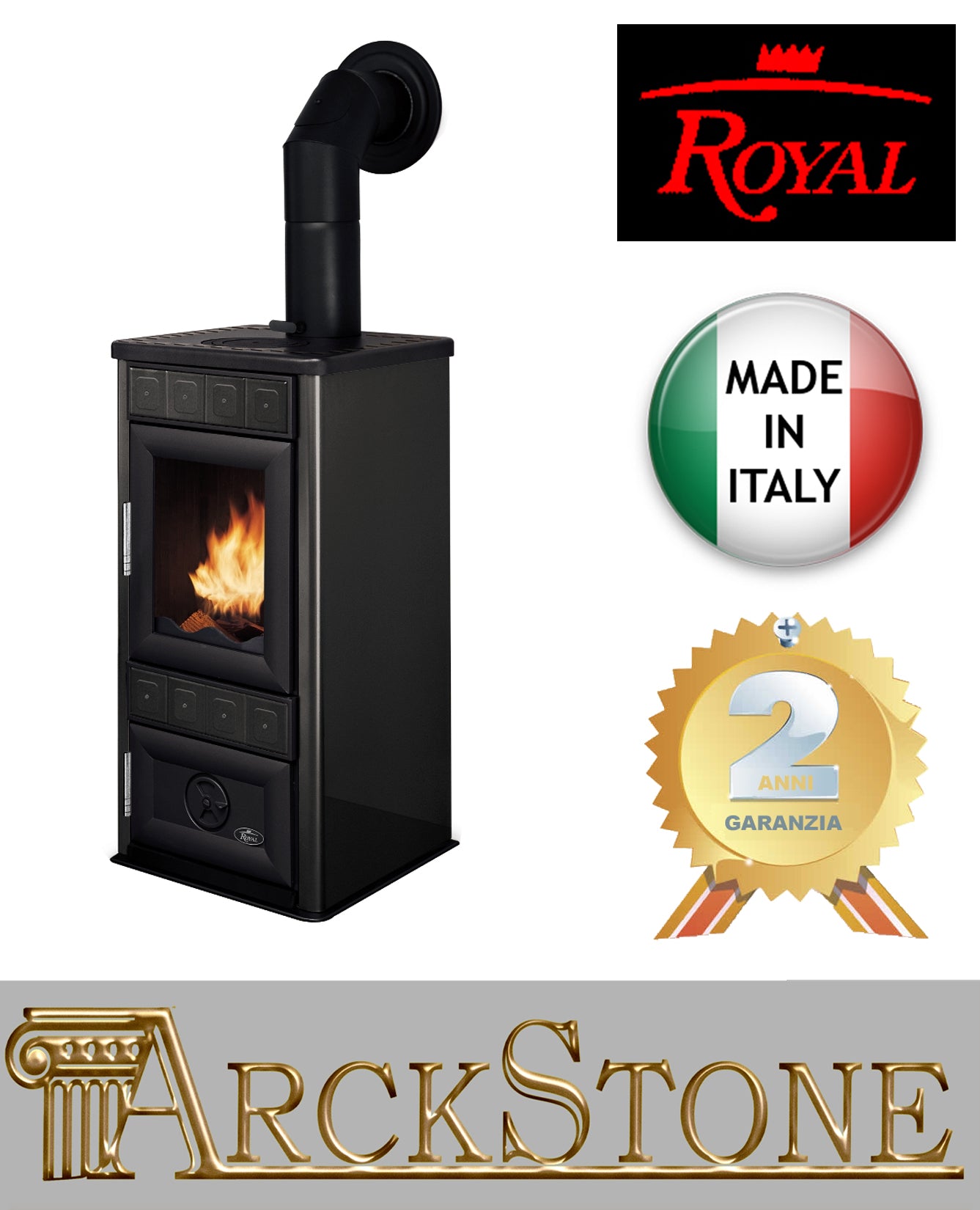ARCKSTONE Focolare Stufa a Legna Ghisa Cottura Royal Palazzetti King S Grigio antracite 8,8 Kw