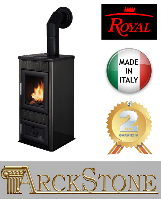ARCKSTONE Focolare Stufa a Legna Ghisa Cottura Royal Palazzetti King S Grigio antracite 8,8 Kw