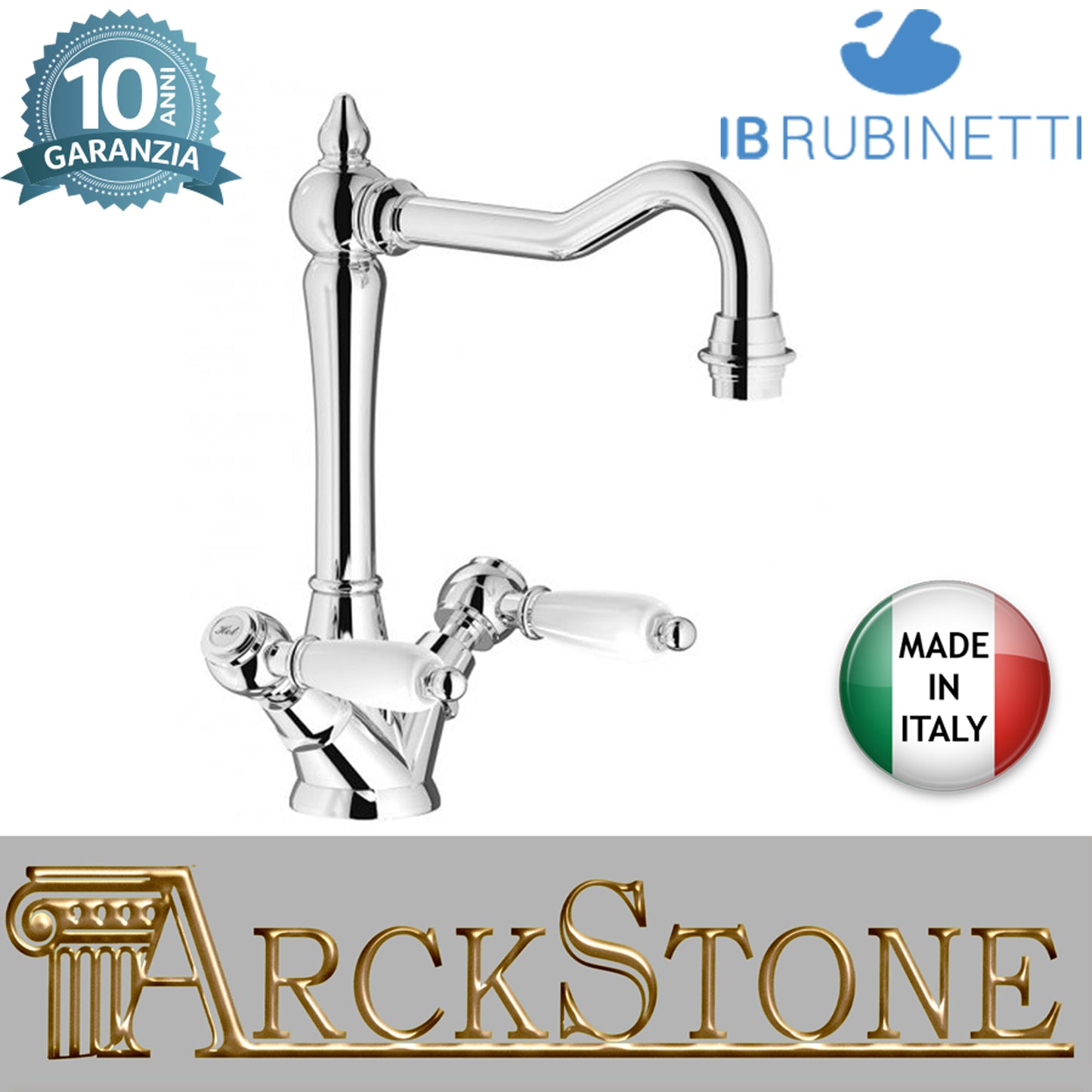 Miscelatore lavabo monoforo con due leve completo di piletta di scarico Click-Clack marca IB rubinetti modello Hermes Elle rubinetteria rubinetto ottone cromato bagno casa muro fontana finitura cromo rivenditore autorizzato campania arredamento arredo
