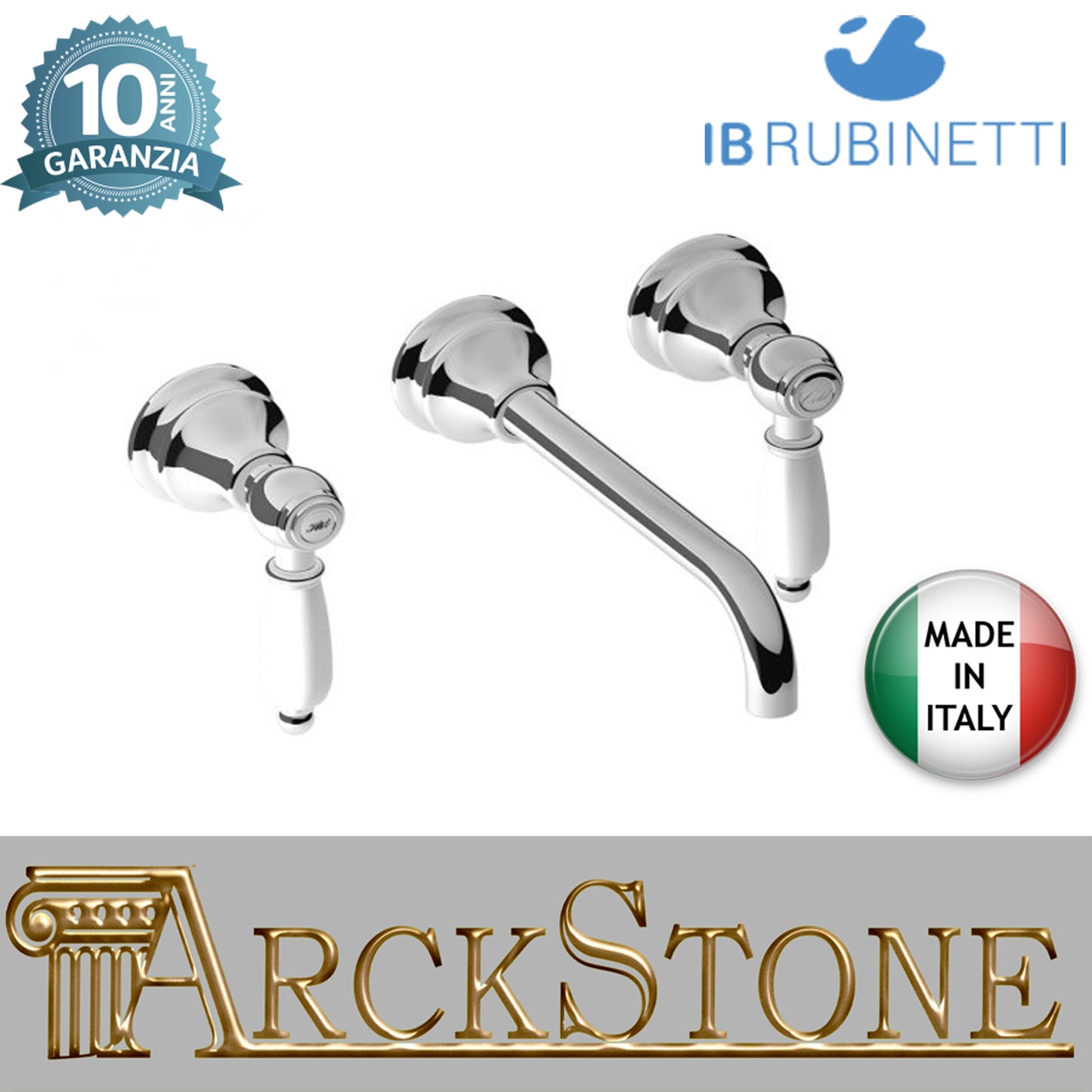 Miscelatore lavabo ad incasso bocca lunga completo di piletta di scarico Click-Clack marca IB rubinetti modello Hermes Elle rubinetteria rubinetto ottone cromato bagno casa parete muro fontana finitura cromo rivenditore autorizzato campania arredamento