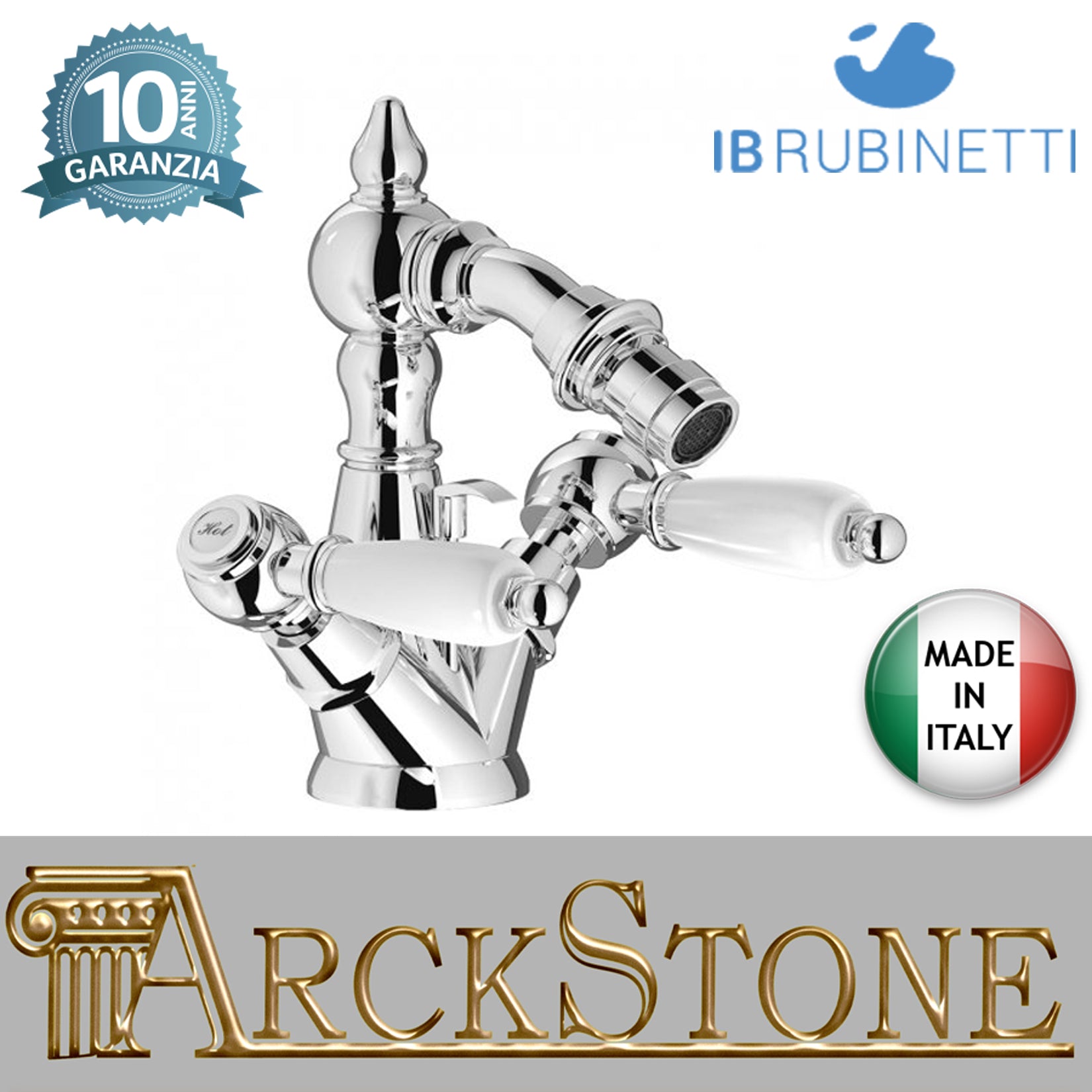 Miscelatore bidet monoforo con due leve completo di piletta di scarico Click-Clack marca IB rubinetti modello Hermes Elle rubinetteria rubinetto ottone cromato bagno casa parete muro fontana finitura cromo rivenditore autorizzato campania arredamento 