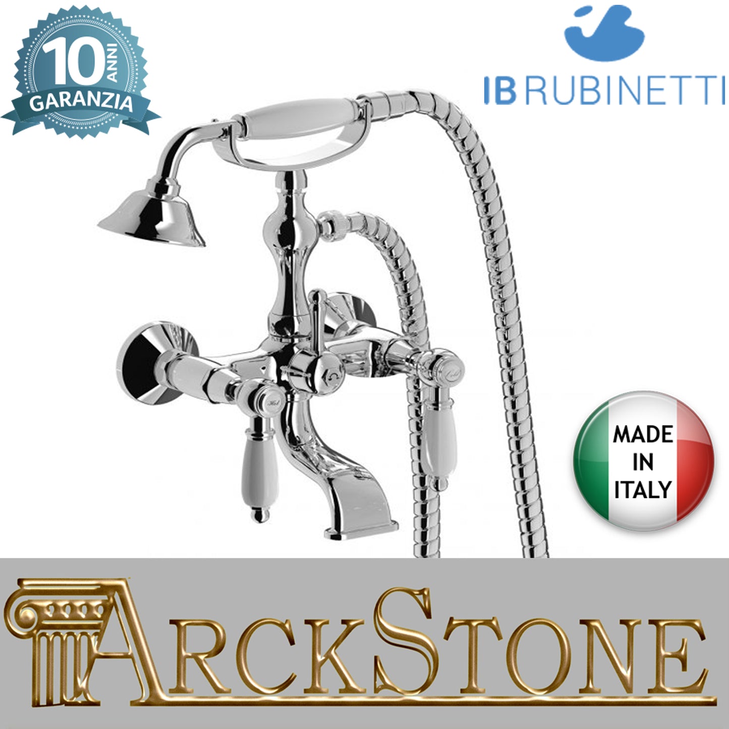 Miscelatore gruppo vasca esterno a parete completo di accessori doccia marca IB rubinetti modello Hermes Elle rubinetteria rubinetto ottone cromato bagno casa parete muro fontana finitura cromo rivenditore autorizzato campania arredamento made in italy 
