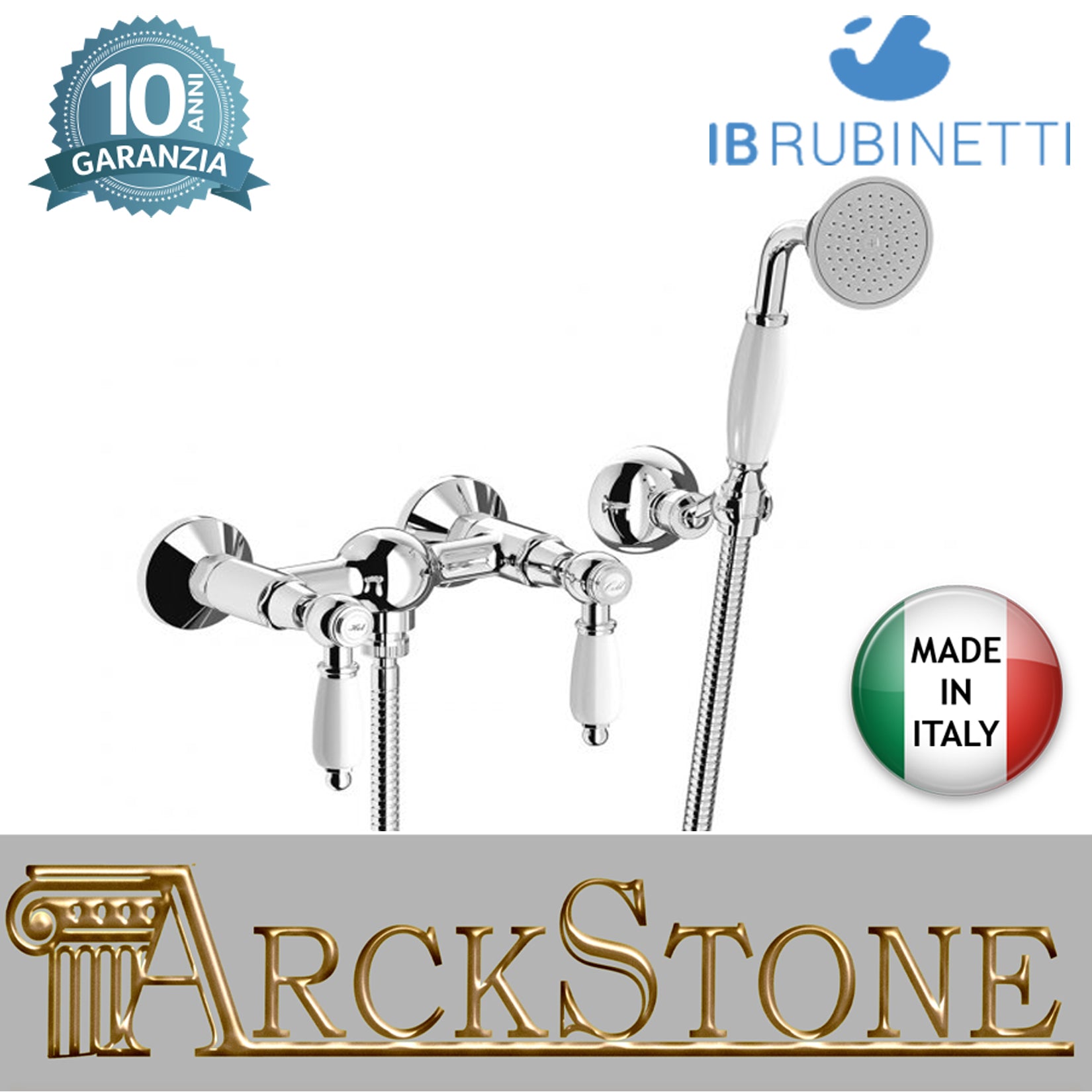 Miscelatore doccia a parete esterno completo di kit doccia marca IB rubinetti modello Hermes Elle rubinetteria rubinetto ottone cromato bagno casa parete muro fontana finitura cromo rivenditore autorizzato campania arredamento made in italy garanzia
