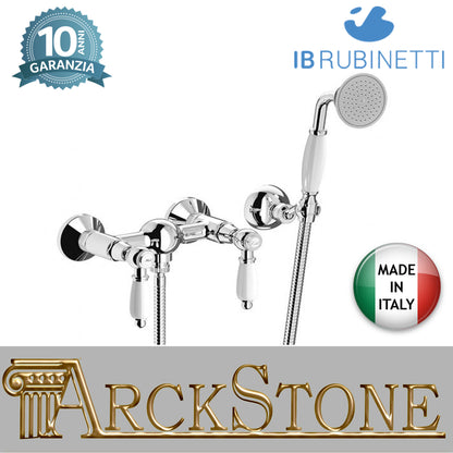 Miscelatore doccia a parete esterno completo di kit doccia marca IB rubinetti modello Hermes Elle rubinetteria rubinetto ottone cromato bagno casa parete muro fontana finitura cromo rivenditore autorizzato campania arredamento made in italy garanzia