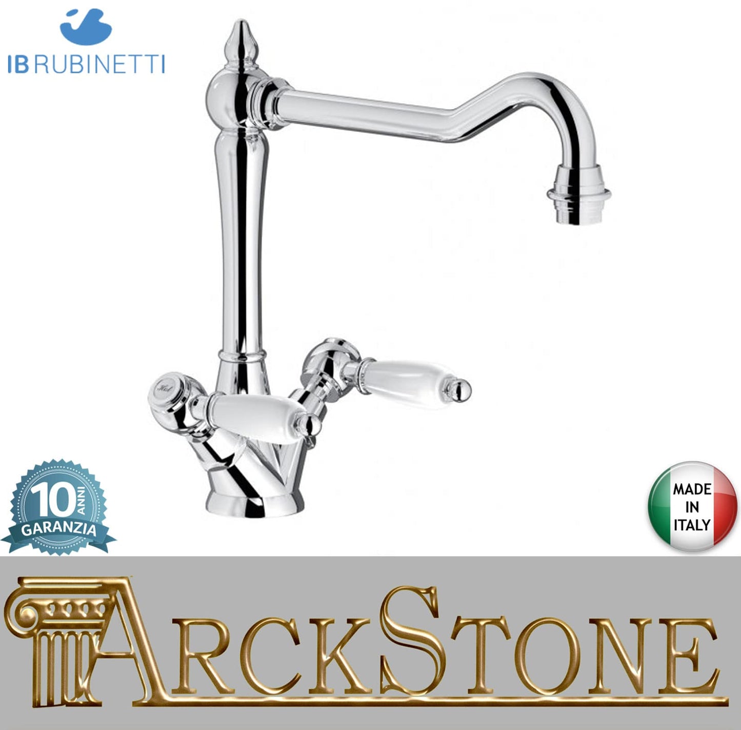 IB Rubinetti HERMES Elle Miscelatore Lavello Standard Appoggio Monoforo Con Due Leve Stile Classico Materiale Ottone Finitura Cromata