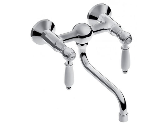 IB Rubinetti HERMES Elle Miscelatore Lavello Standard A Muro 2 Fori Con Due Leve Stile Classico Materiale Ottone Finitura Cromata