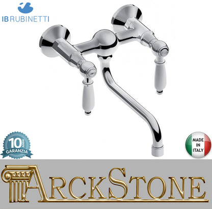 IB Rubinetti HERMES Elle Miscelatore Lavello Standard A Muro 2 Fori Con Due Leve Stile Classico Materiale Ottone Finitura Cromata