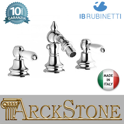 Miscelatore bidet tre fori con bocca d'erogazione esterna completo di piletta di scarico Click-Clack marca IB rubinetti modello Hermes Elle rubinetteria rubinetto ottone cromato bagno casa fontana finitura cromo rivenditore autorizzato campania qualità 