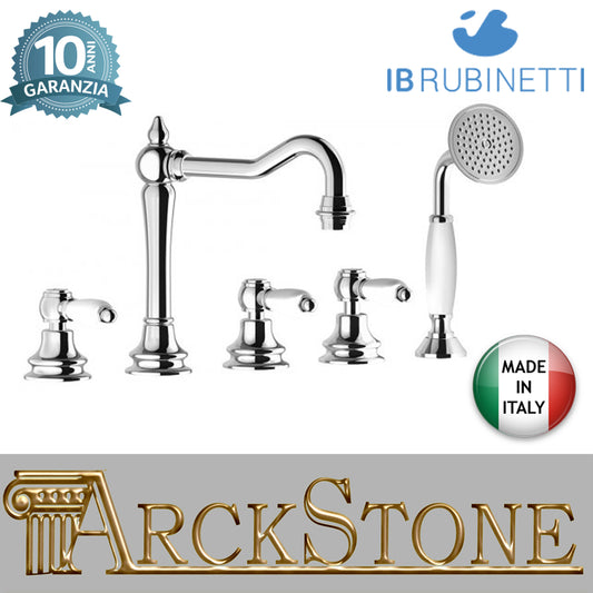 Miscelatore bordo vasca da appoggio cinque fori con kit doccia marca IB rubinetti modello Hermes Elle rubinetteria rubinetto ottone cromato bagno casa fontana finitura cromo rivenditore autorizzato campania qualità garanzia 10 anni azienda certificata 