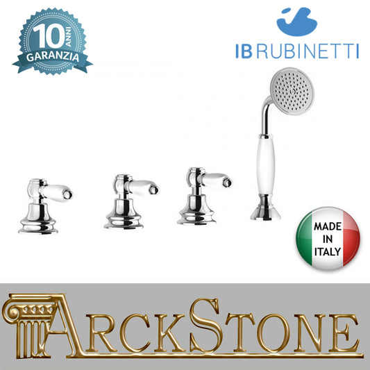 Miscelatore bordo vasca quattro fori con uscita per colonna riempimento marca IB rubinetti modello Hermes Elle rubinetteria rubinetto ottone cromato bagno casa fontana finitura cromo rivenditore autorizzato campania qualità garanzia 10 anni made in italy