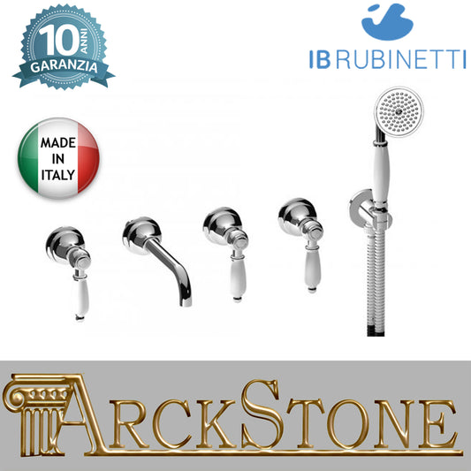 Miscelatore bordo vasca a parete cinque fori con kit doccia marca IB rubinetti modello Hermes Elle rubinetteria rubinetto ottone cromato bagno casa fontana finitura cromo rivenditore autorizzato campania qualità garanzia 10 anni made in italy azienda