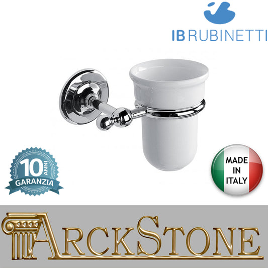 Porta spazzolino in ceramica a muro 133X113Xh98 mm supporti ottone cromato marca IB rubinetti modello Hermes finitura rivenditore autorizzato parete accessori bagno arredamento campania garanzia 10 anni azienda certificata made in italy