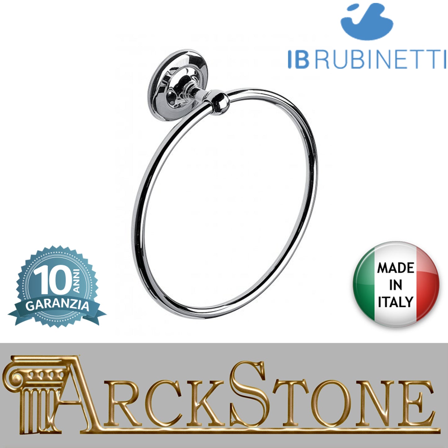 Porta asciugamano ad anello 180X58Xh210 mm marca IB rubinetti modello Hermes finitura ottone cromato rivenditore autorizzato parete accessori bagno arredamento campania garanzia 10 anni azienda certificata made in italy