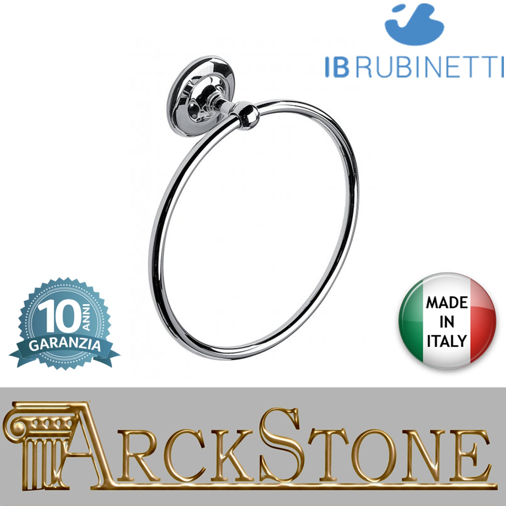 Porta asciugamano ad anello 180X58Xh210 mm marca IB rubinetti modello Hermes finitura ottone cromato rivenditore autorizzato parete accessori bagno arredamento campania garanzia 10 anni azienda certificata made in italy