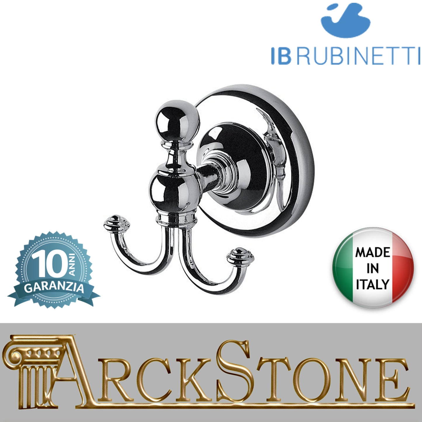 Porta abiti doppio 78X56Xh75 mm marca IB rubinetti modello Hermes finitura ottone cromato rivenditore autorizzato parete accessori bagno arredamento campania garanzia 10 anni azienda certificata made in italy