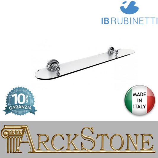 Mensola in vetro 600X132Xh65 mm con supporti in ottone cromato marca IB rubinetti modello Hermes finitura rivenditore autorizzato parete accessori bagno arredamento campania garanzia 10 anni azienda certificata made in italy