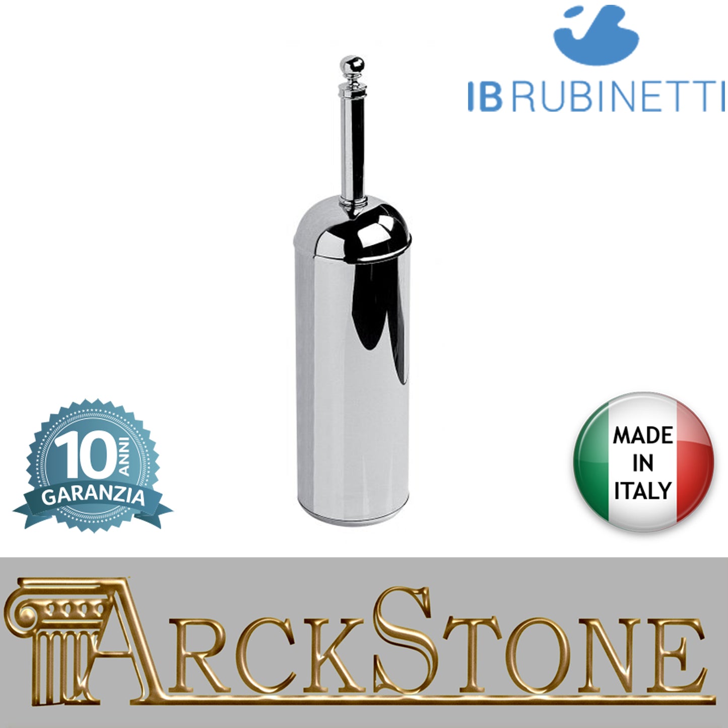 Porta scopino ad appoggio Ø82Xh365 mm marca IB rubinetti modello Hermes finitura ottone cromato rivenditore autorizzato parete accessori bagno arredamento campania garanzia 10 anni azienda certificata made in italy