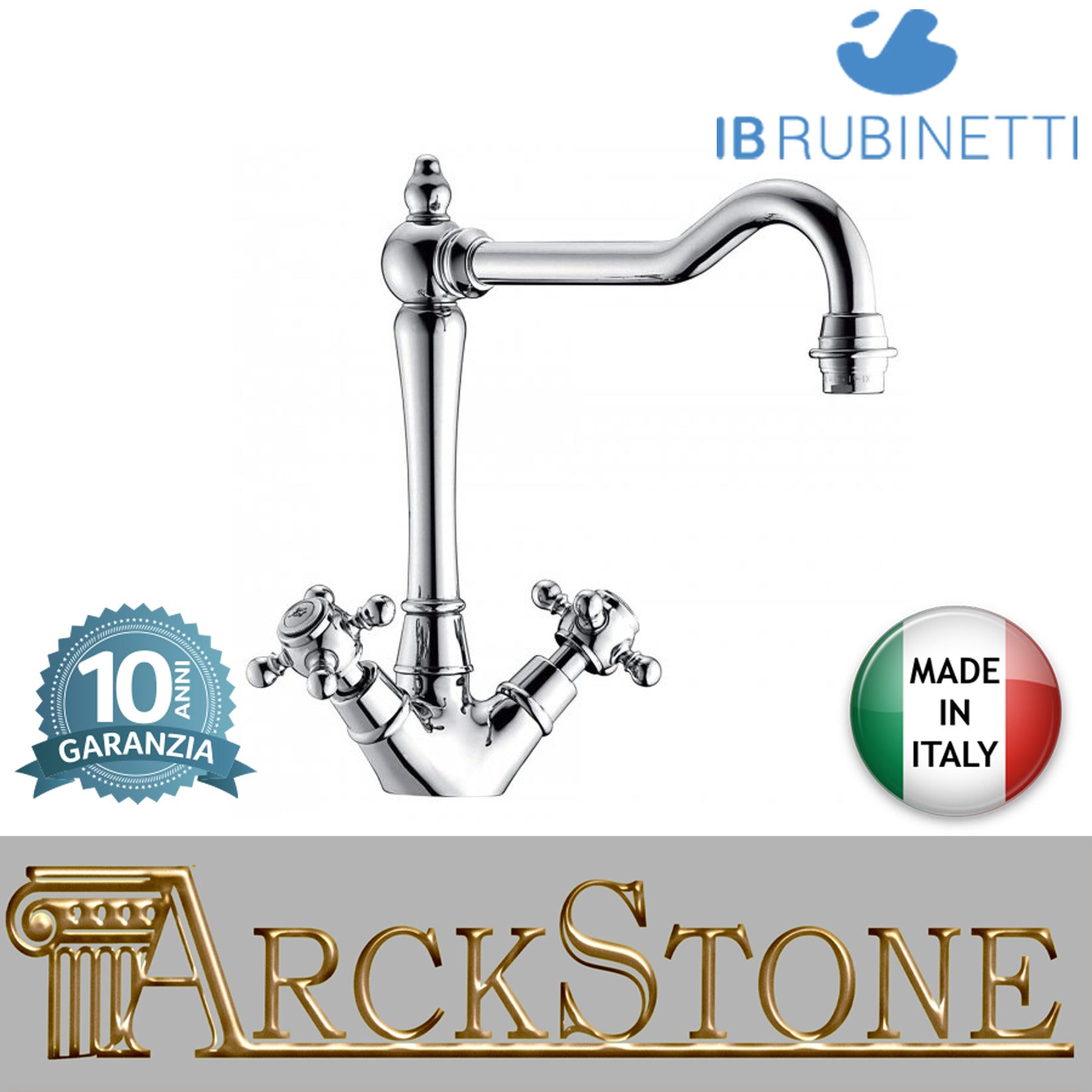 Miscelatore lavello monoforo marca IB rubinetti modello Serie Kitchen finitura ottone cromato rubinetteria cucina appoggio rivenditore autorizzato fontana lavatoio arredamento campania rubinetto garanzia 10 anni azienda certificata 