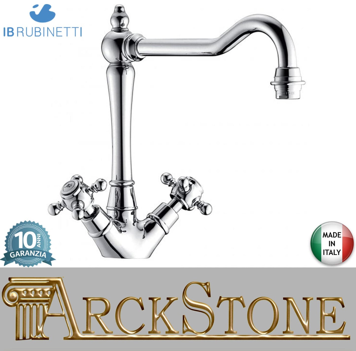 IB Rubinetti HERMES Miscelatore Lavello Standard Appoggio Monoforo Con Due Leve Stile Classico Materiale Ottone Finitura Cromata