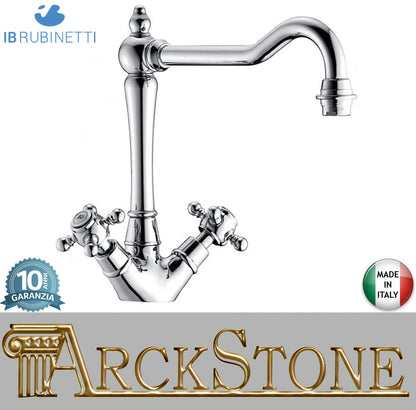 IB Rubinetti HERMES Miscelatore Lavello Standard Appoggio Monoforo Con Due Leve Stile Classico Materiale Ottone Finitura Cromata