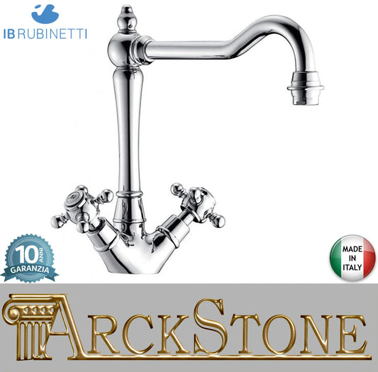 IB Rubinetti HERMES Miscelatore Lavello Standard Appoggio Monoforo Con Due Leve Stile Classico Materiale Ottone Finitura Cromata