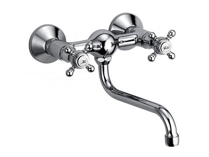 IB Rubinetti HERMES Miscelatore Lavello Standard A Parete Due Fori Con Due Leve Stile Classico Materiale Ottone Finitura Cromata