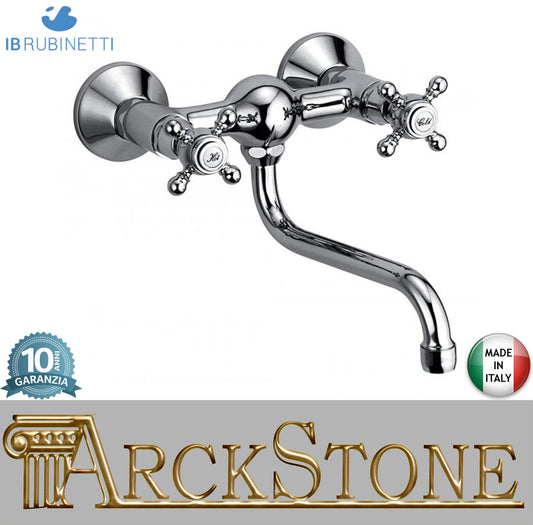 IB Rubinetti HERMES Miscelatore Lavello Standard A Parete Due Fori Con Due Leve Stile Classico Materiale Ottone Finitura Cromata