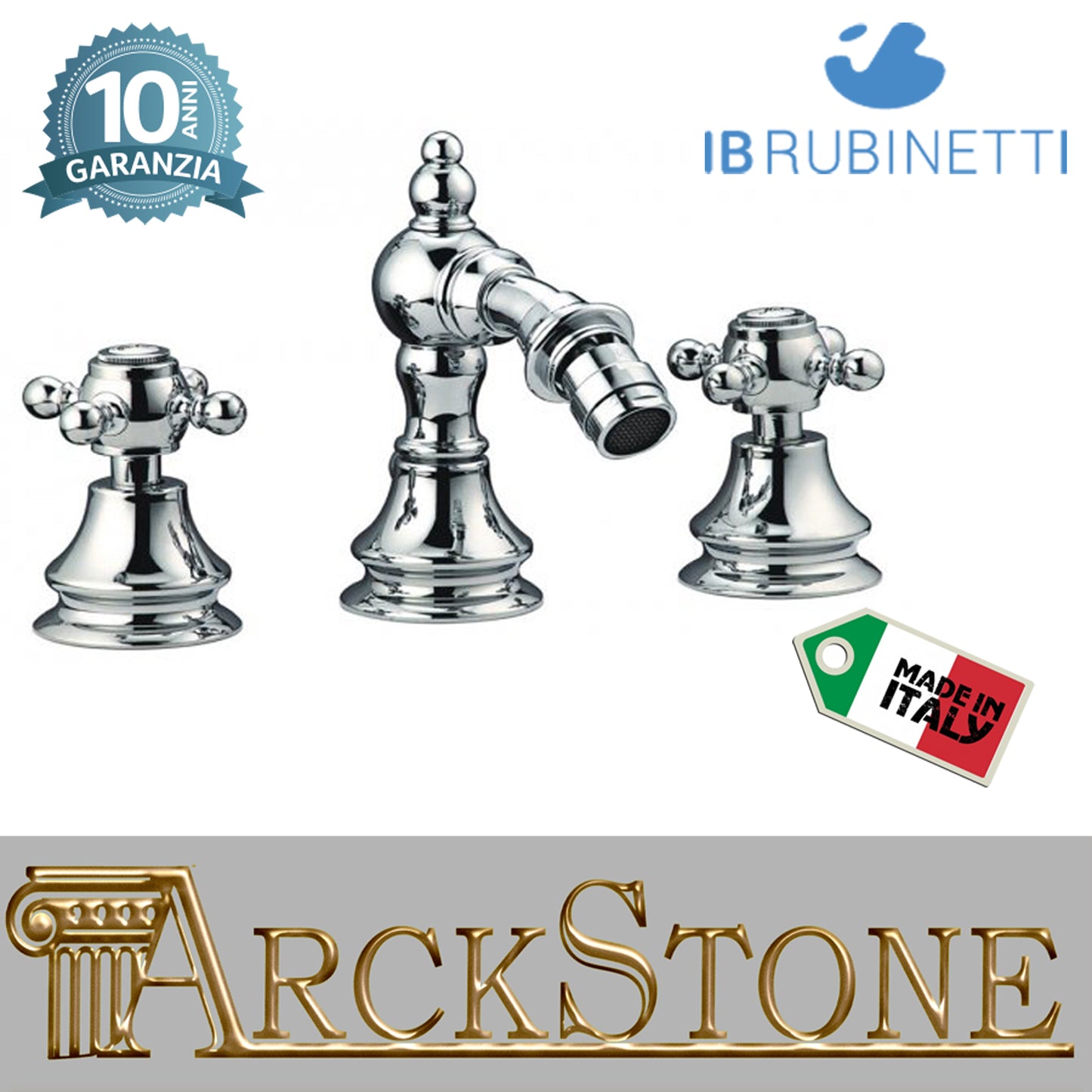 Miscelatore bidet tre fori con bocca d'erogazione esterna completo di scarico Click-Clack marca IB rubinetti modello Hermes rubinetteria rubinetto ottone cromato bagno casa muro fontana finitura cromo rivenditore autorizzato campania arredamento arredo