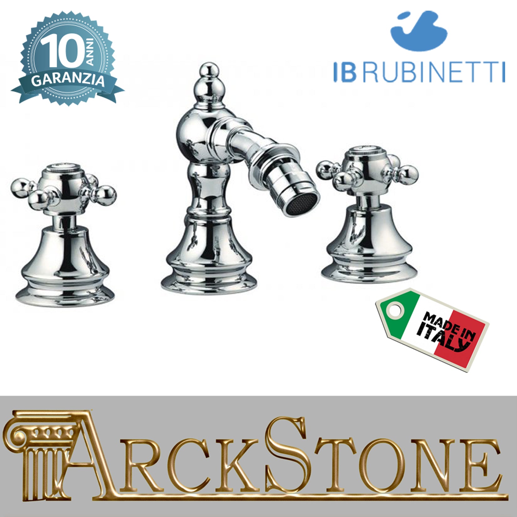 Miscelatore bidet tre fori con bocca d'erogazione esterna completo di scarico Click-Clack marca IB rubinetti modello Hermes rubinetteria rubinetto ottone cromato bagno casa muro fontana finitura cromo rivenditore autorizzato campania arredamento arredo