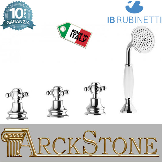 Miscelatore bordo vasca quattro fori con uscita per colonna riempimento marca IB rubinetti modello Hermes rubinetteria rubinetto ottone cromato bagno casa muro fontana finitura cromo rivenditore autorizzato campania arredamento arredo azienda certificata 