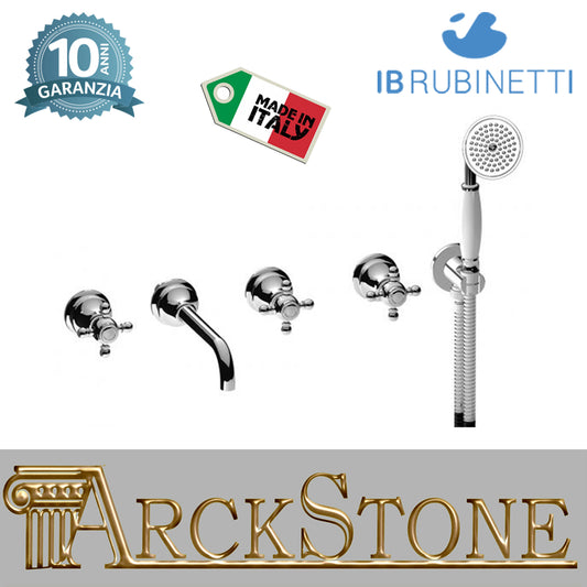 Miscelatore bordo vasca a parete cinque fori completo di kit doccia marca IB rubinetti modello Hermes rubinetteria rubinetto ottone cromato bagno casa muro fontana finitura cromo rivenditore autorizzato campania arredamento arredo azienda certificata 