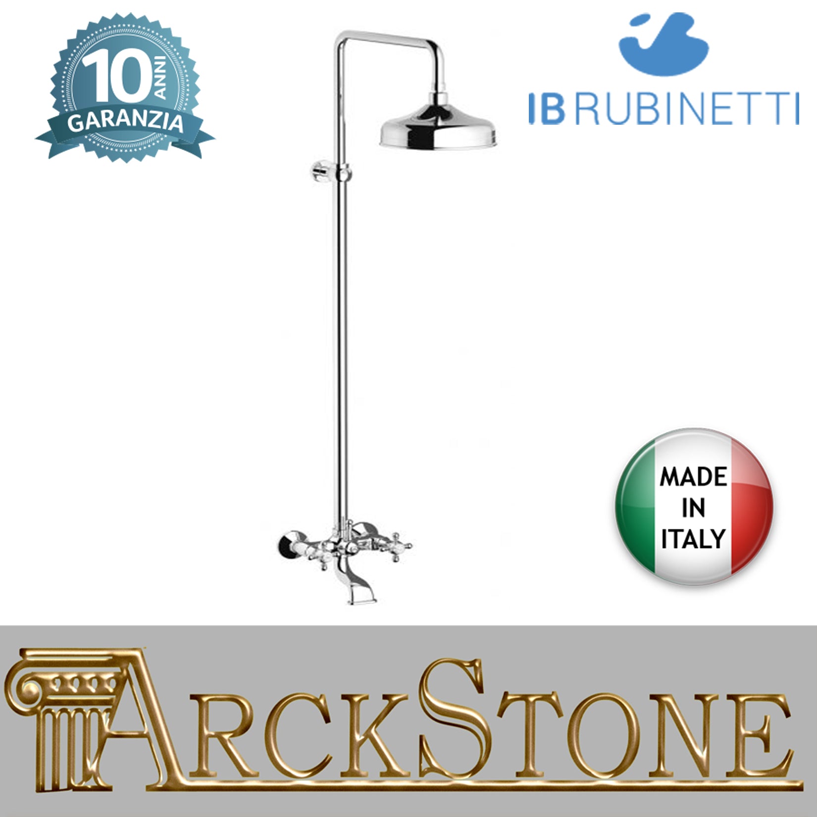 Miscelatore vasca a parete con colonna doccia integrata marca IB rubinetti modello Hermes rubinetteria rubinetto ottone cromato bagno casa muro fontana finitura cromo rivenditore autorizzato campania arredamento arredo garanzia 10 anni made in italy