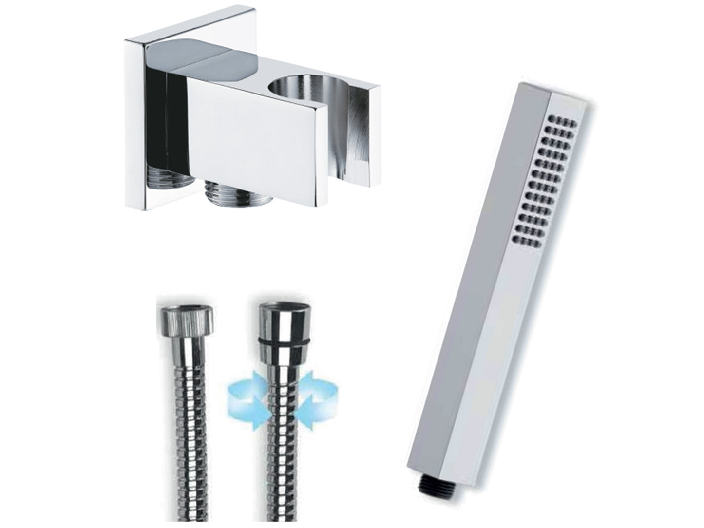 Duemmeggi Kit Doccia Quadro Con Presa Acqua Quadra Con Doccia Quadra in ABS e Flessibile 150 cm Finitura Cromata Made in Italy 5 Anni di Garanzia