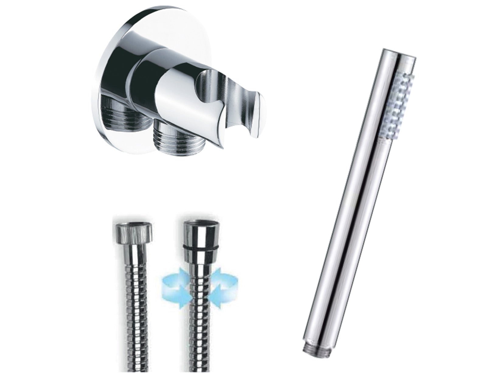 Duemmeggi Kit Doccia Tondo Con Presa Acqua Tonda Con Doccetta Tonda in ABS e Flessibile 150 cm Finitura Cromata Made in Italy 5 Anni di Garanzia