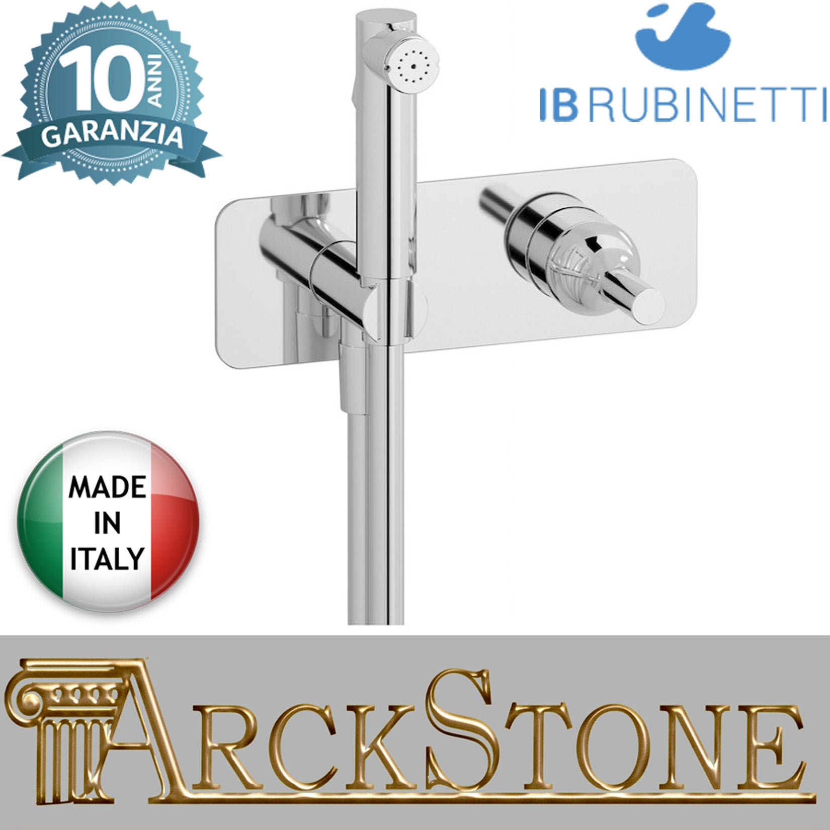 IB Rubinetti BATLO' Set Di Parti Esterne e Corpo ad Incasso A Muro Con Piastra Per Idroscopino Igienico Con Miscelatore Per WC Materiale Ottone Finitura Cromata