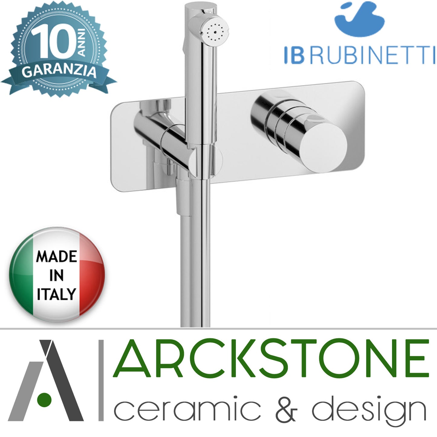 IB Rubinetti ONLYONE Set Di Parti Esterne e Corpo ad Incasso A Muro Con Piastra Per Idroscopino Igienico Con Miscelatore Per WC Materiale Ottone Finitura Cromata