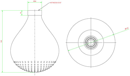 IB Rubinetti DROP Soffione Doccia Forma A Goccia In Silicone Arancio Installazione A Soffitto O Parete Misura 118x172 mm Uscita Acqua Pioggia Stile Moderno Attacco In Ottone Finitura Cromata