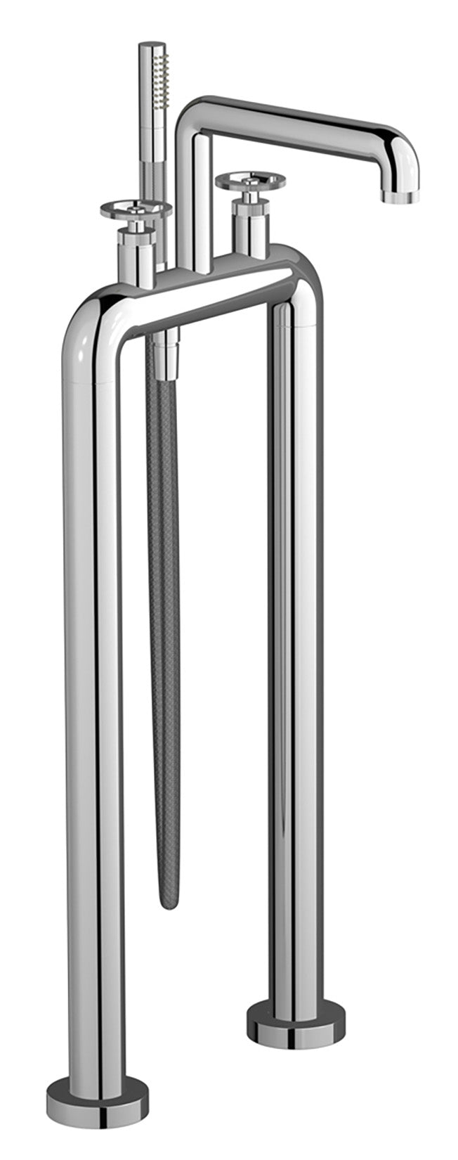 Miscelatore vasca marca IB Rubinetti modello Bold Round finitura ottone cromato pavimento colonna due leve bordo completo doccetta flessibile cromo rubinetteria rubinetto fontana mix bagno rivenditore autorizzato campania napoli garanzia 10 anni qualità