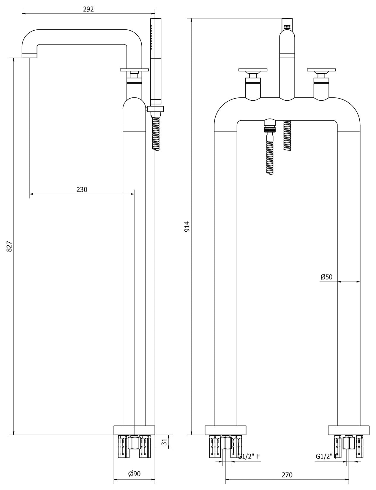 Miscelatore vasca marca IB Rubinetti modello Bold Round finitura ottone cromato pavimento colonna due leve bordo completo doccetta flessibile cromo rubinetteria rubinetto fontana mix bagno rivenditore autorizzato campania napoli garanzia 10 anni qualità