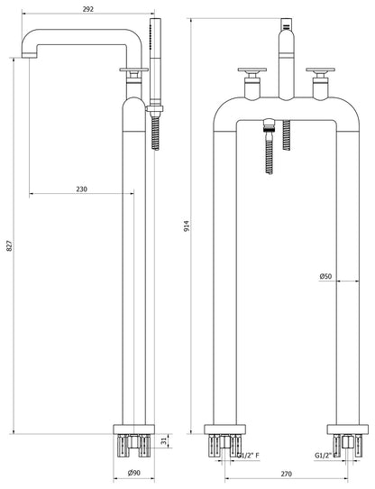 Miscelatore vasca marca IB Rubinetti modello Bold Round finitura ottone cromato pavimento colonna due leve bordo completo doccetta flessibile cromo rubinetteria rubinetto fontana mix bagno rivenditore autorizzato campania napoli garanzia 10 anni qualità