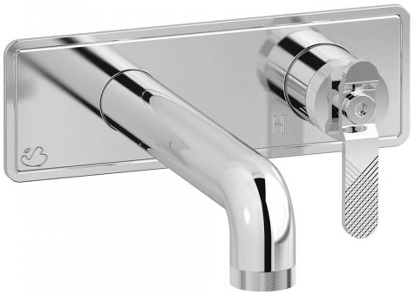 Miscelatore lavabo alto marca IB Rubinetti modello Bold Lever Flat finitura ottone cromato parete due fori completo piletta scarico click-clack bagno leva piatta cromo muro con piastra